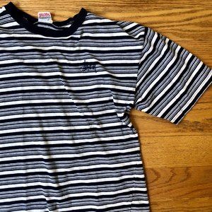 STUSSY vintage 90s grunge Y2K striped crew neck tee | Made in USA | Size Large